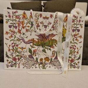 Dior White Floral Botanical Gift Bag with Gold Logo